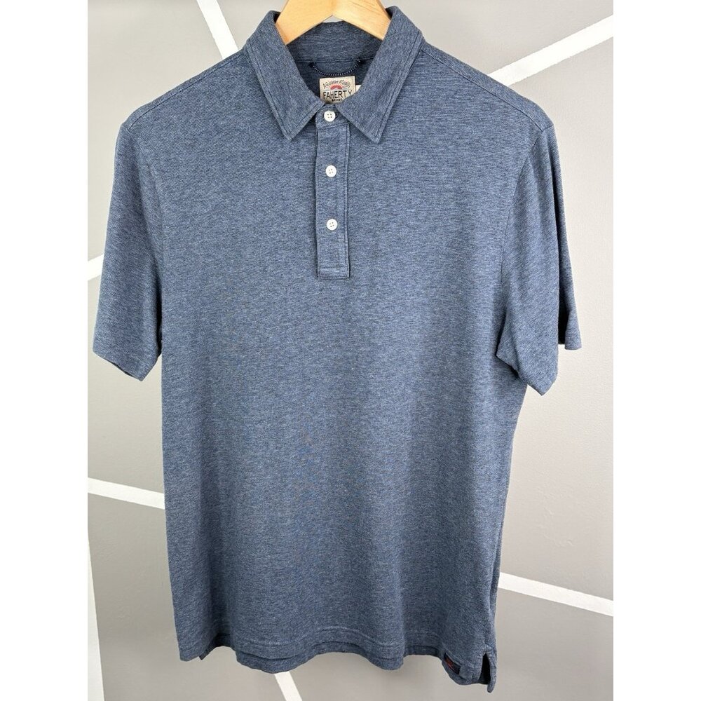 Faherty Movement Short Sleeve Polo Men’s M Heather Blue Stretch Pima Cotton